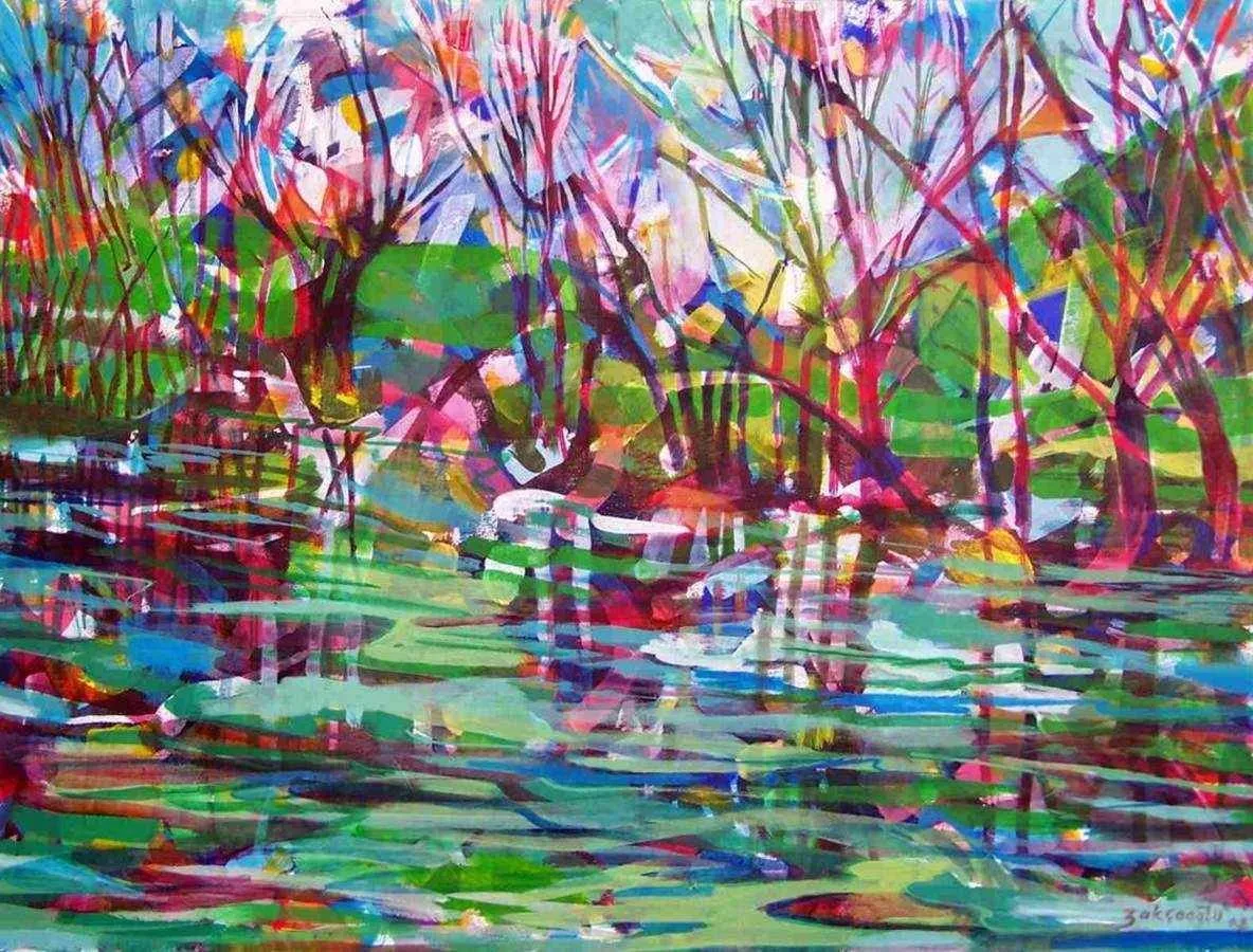 "Sulu manzara" eseri ZELİHA AKÇAOĞLU tarafından 2008 yılında 60x80 cm ölçülerinde Tuval üzeri akrilik boya tekniği ile yapılmıştır.