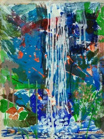 "Şelale" eseri ZELİHA AKÇAOĞLU tarafından 2011 yılında 41x30 cm ölçülerinde Kağıt üzeri akrilik boya tekniği ile yapılmıştır.