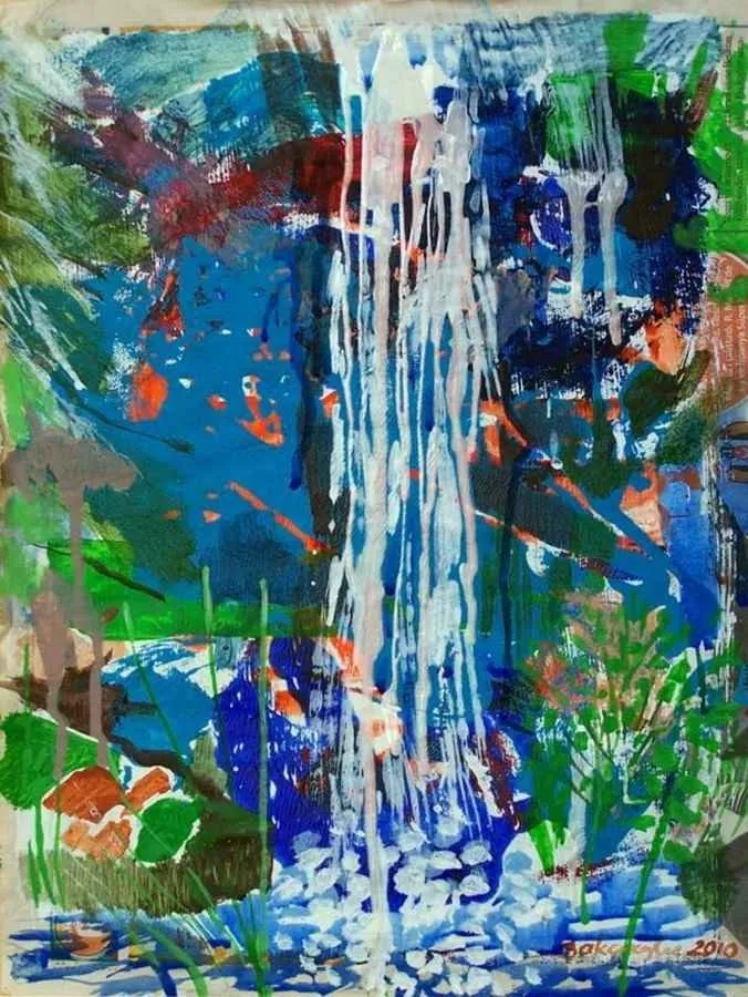 "Şelale" eseri ZELİHA AKÇAOĞLU tarafından 2011 yılında 41x30 cm ölçülerinde Kağıt üzeri akrilik boya tekniği ile yapılmıştır.