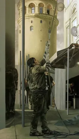 "isimsiz" eseri EVREN OĞUZBALABAN tarafından 2012 yılında 120x90 cm ölçülerinde Tuval üzeri yağlı boya tekniği ile yapılmıştır.