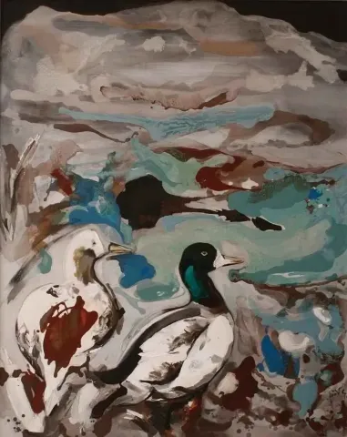 "gümüş göl" eseri FÜSUN ÇAĞLAYAN tarafından 2012 yılında 120x100 cm ölçülerinde Tuval üzeri akrilik boya tekniği ile yapılmıştır.