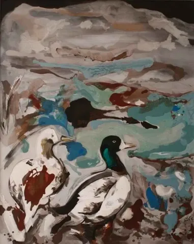 FÜSUN ÇAĞLAYAN — “gümüş göl”, 2012 "gümüş göl" eseri FÜSUN ÇAĞLAYAN tarafından 2012 yılında 120x100 cm ölçülerinde Tuval üzeri akrilik boya tekniği ile yapılmıştır.
