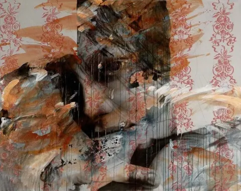 "isimsiz" eseri GÜLVELİ KAYA tarafından 2009 yılında 120x150 cm ölçülerinde Tuval üzeri akrilik boya tekniği ile yapılmıştır.
