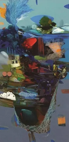 "isimsiz" eseri HAKAN ESMER tarafından 2012 yılında 110x50 cm ölçülerinde Tuval üzeri yağlı boya tekniği ile yapılmıştır.