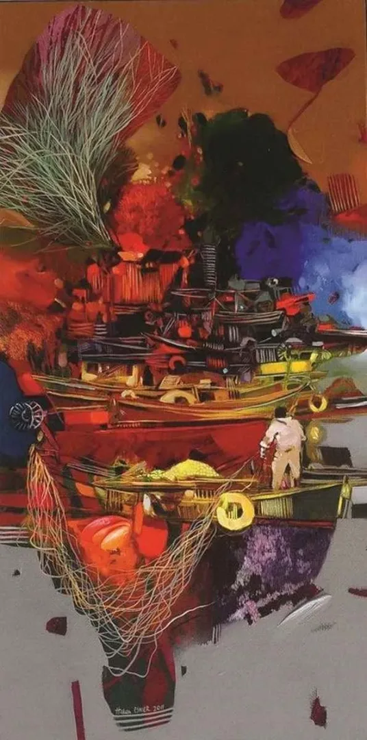 "Cafeler" eseri HAKAN ESMER tarafından 2012 yılında 80x40 cm ölçülerinde Tuval üzeri yağlı boya tekniği ile yapılmıştır.