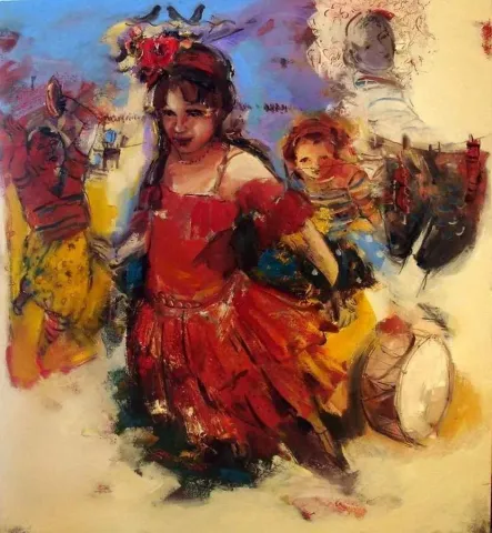 "Çiçekçi Kız" eseri PERUZE HAMURCU tarafından 2011 yılında 110x100 cm ölçülerinde Tuval üzeri yağlı boya tekniği ile yapılmıştır.