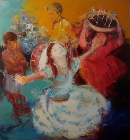 "Kına Gecesi" eseri PERUZE HAMURCU tarafından 2009 yılında 120x110 cm ölçülerinde Tuval üzeri yağlı boya tekniği ile yapılmıştır.