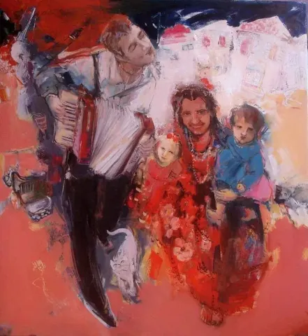 "Müziksiyen Aile" eseri PERUZE HAMURCU tarafından 2011 yılında 130x120 cm ölçülerinde Tuval üzeri yağlı boya tekniği ile yapılmıştır.