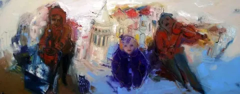 "Anılar" eseri PERUZE HAMURCU tarafından 2011 yılında 110x120 cm ölçülerinde Tuval üzeri yağlı boya tekniği ile yapılmıştır.