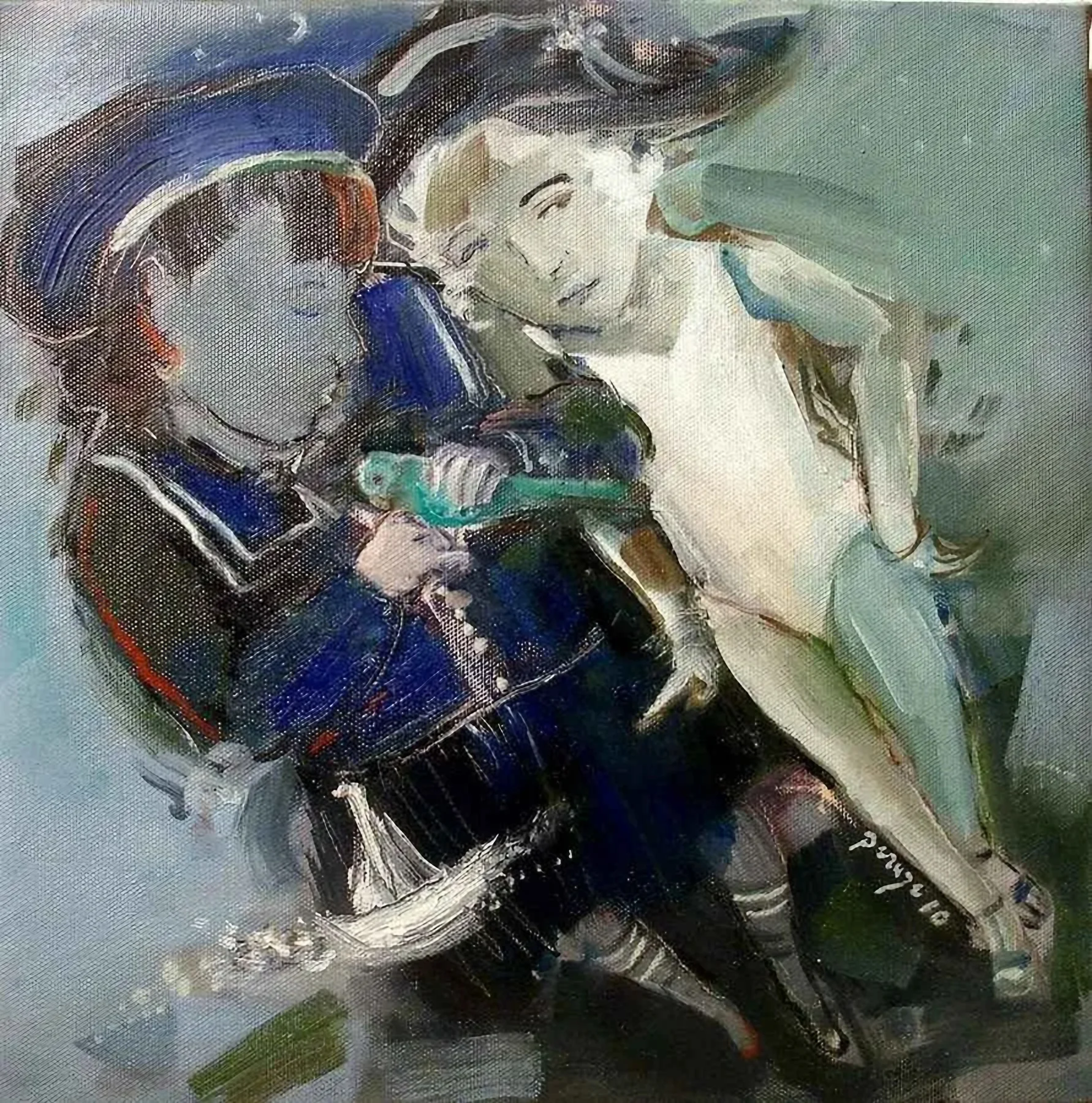 "Mavi Kuş" eseri PERUZE HAMURCU tarafından 2010 yılında 30x30 cm ölçülerinde Tuval üzeri yağlı boya tekniği ile yapılmıştır.