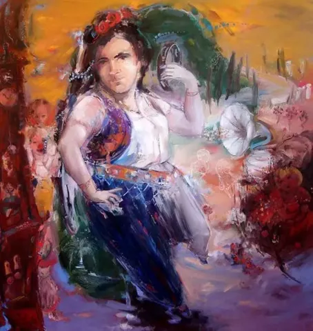 PERUZE HAMURCU — “Kantocu”, 2011 "Kantocu" eseri PERUZE HAMURCU tarafından 2011 yılında 130x150 cm ölçülerinde Tuval üzeri yağlı boya tekniği ile yapılmıştır.