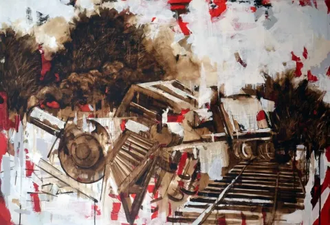 "isimsiz" eseri SEMA ÖCAL tarafından 2012 yılında 110x160 cm ölçülerinde Tuval üzeri yağlı boya tekniği ile yapılmıştır.