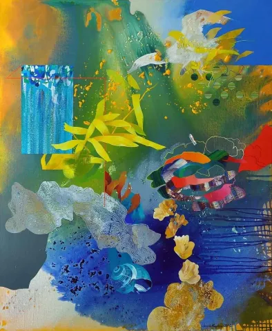 "isimsiz" eseri SEMİH KAPLAN tarafından 2013 yılında 150x126 cm ölçülerinde Tuval üzeri akrilik boya tekniği ile yapılmıştır.