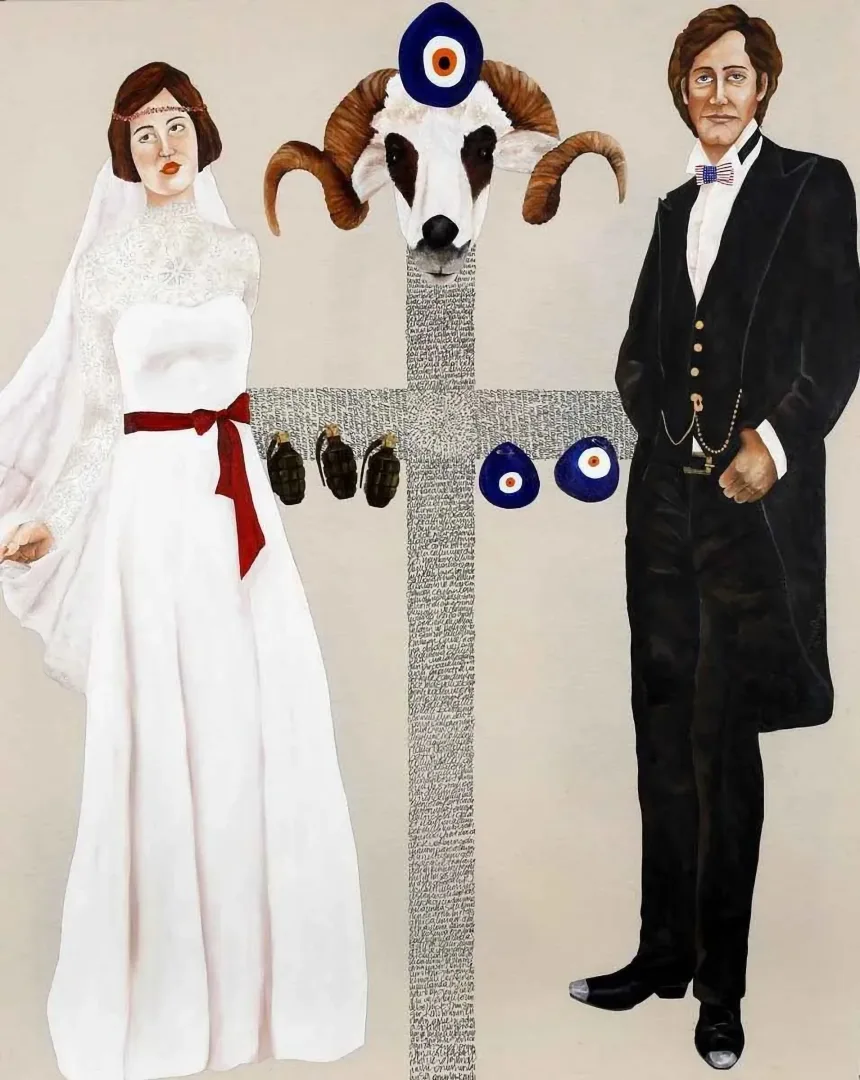yakınlaştır "Dostum Amerika!" eseri ARZU EŞ tarafından 2013 yılında 120x150 cm ölçülerinde Tuval üzeri yağlı boya, kolaj tekniği ile yapılmıştır.