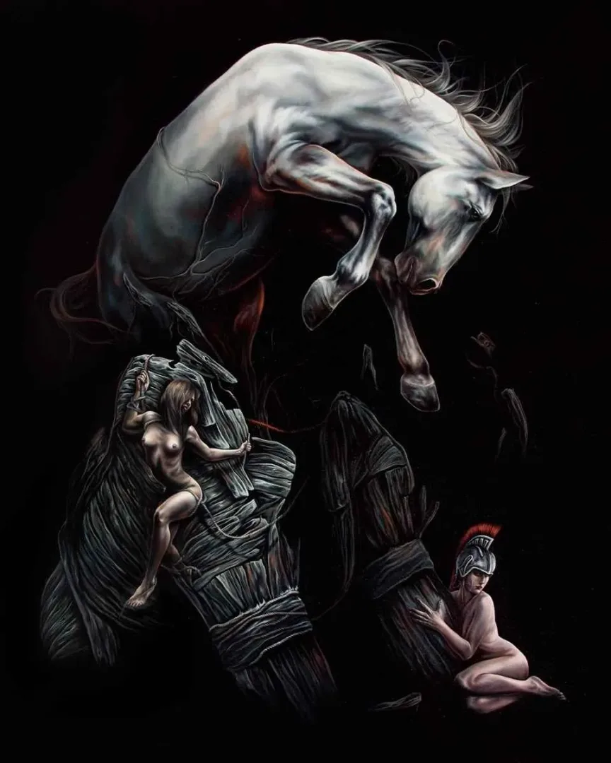 yakınlaştır "Aresin Zaferi Victory of Ares)" eseri BEHZAT FEYZULLAH tarafından 2013 yılında 200x160 cm ölçülerinde Tuval üzeri yağlı boya tekniği ile yapılmıştır.