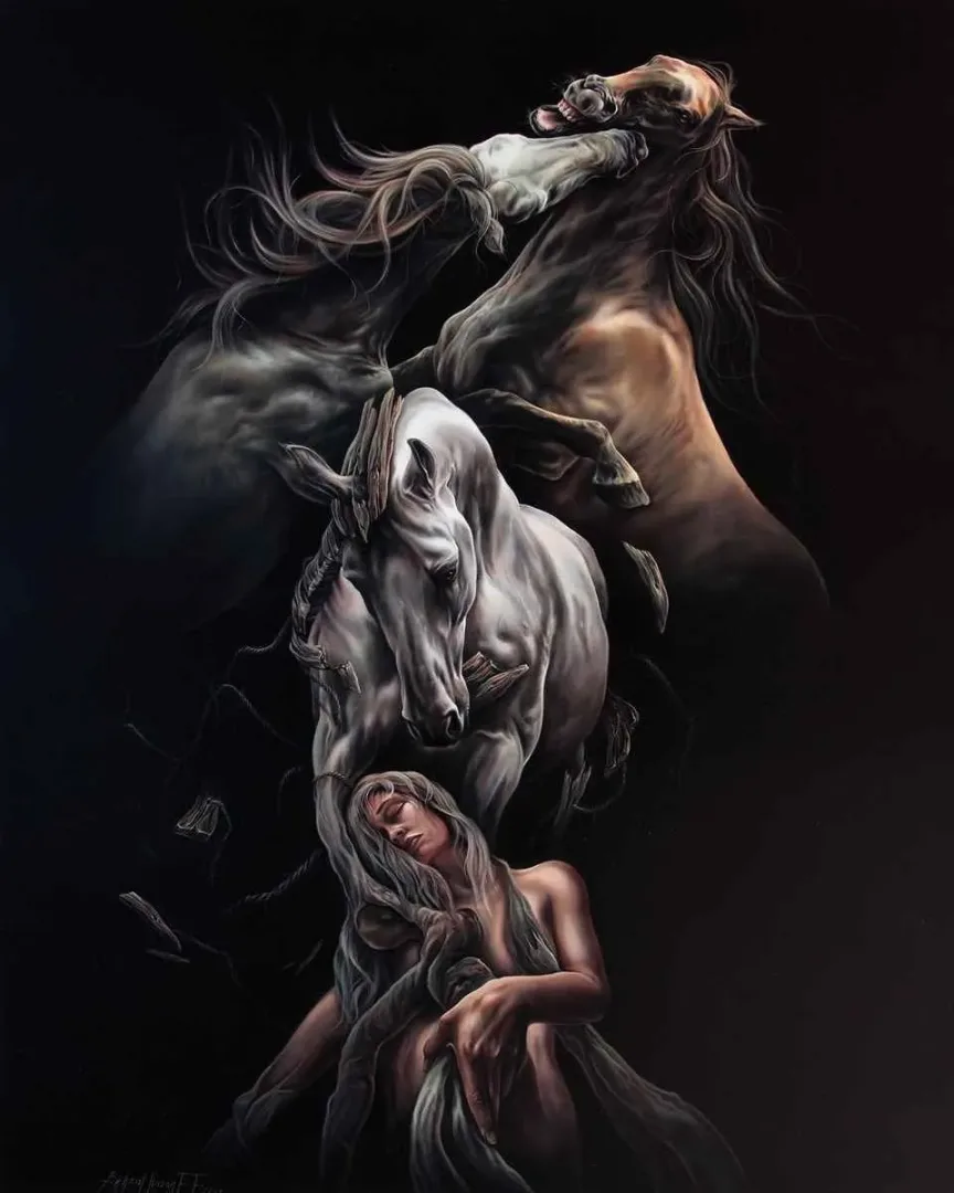 yakınlaştır "Asil İhanet (Betrayal Of The Noble)" eseri BEHZAT FEYZULLAH tarafından 2013 yılında 200x160 cm ölçülerinde Tuval üzeri yağlı boya tekniği ile yapılmıştır.