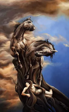 BEHZAT FEYZULLAH — “Truvanın Dirilişi-I (Rising Of Troy)”, 2013 "Truvanın Dirilişi-I (Rising Of Troy)" eseri BEHZAT FEYZULLAH tarafından 2013 yılında 145x90 cm ölçülerinde Tuval üzeri yağlı boya tekniği ile yapılmıştır.