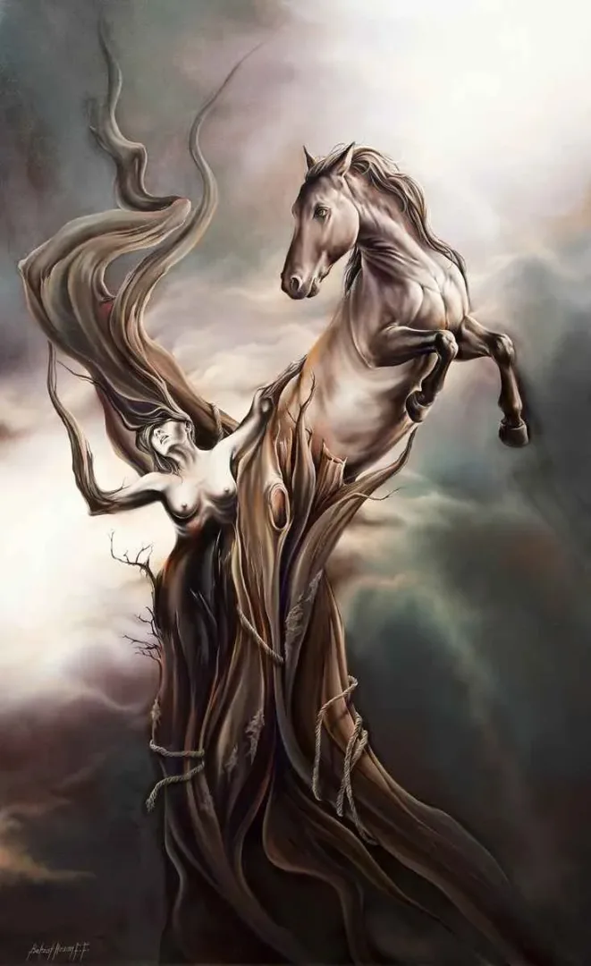 yakınlaştır "Truvanın Dirilişi-II (Rising Of Troy)" eseri BEHZAT FEYZULLAH tarafından 2012 yılında 145x90 cm ölçülerinde Tuval üzeri yağlı boya tekniği ile yapılmıştır.