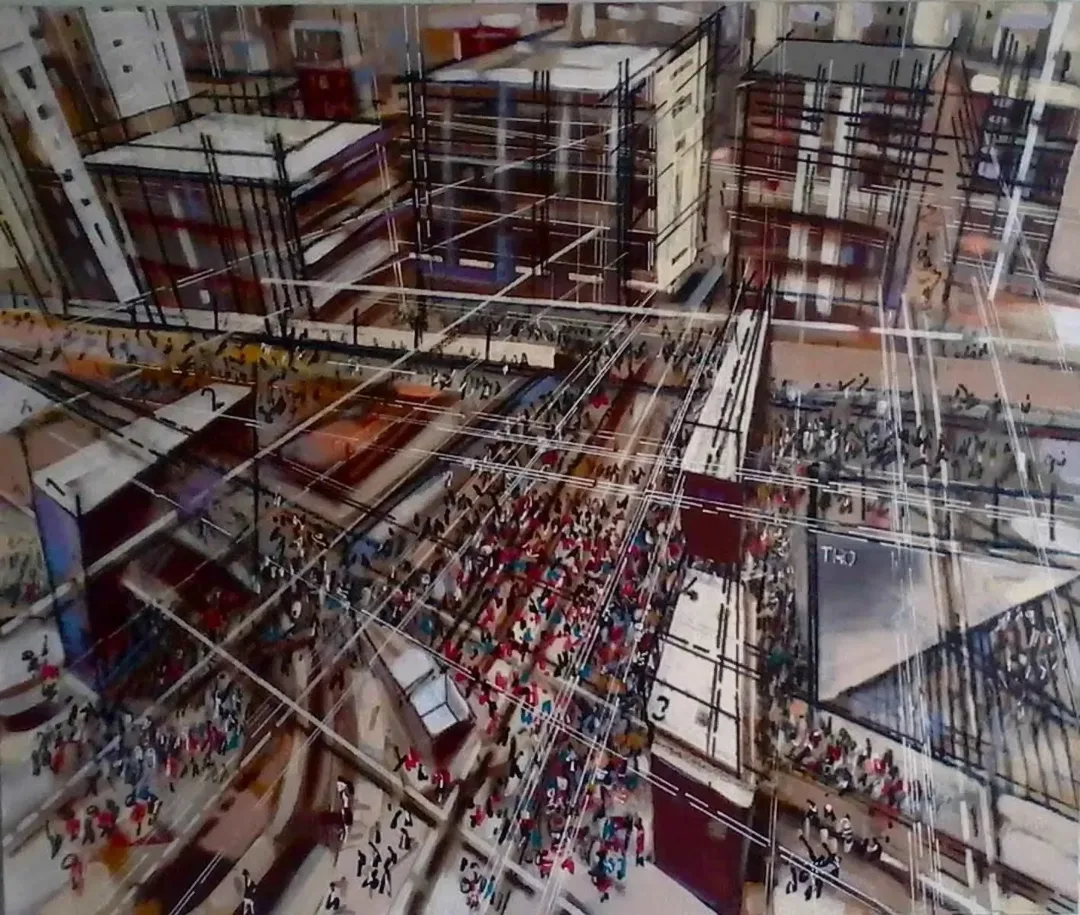 yakınlaştır "Metro" eseri AYHAN ÇETİN tarafından 2013 yılında 100x120 cm ölçülerinde Tuval üzeri karışık teknik tekniği ile yapılmıştır.
