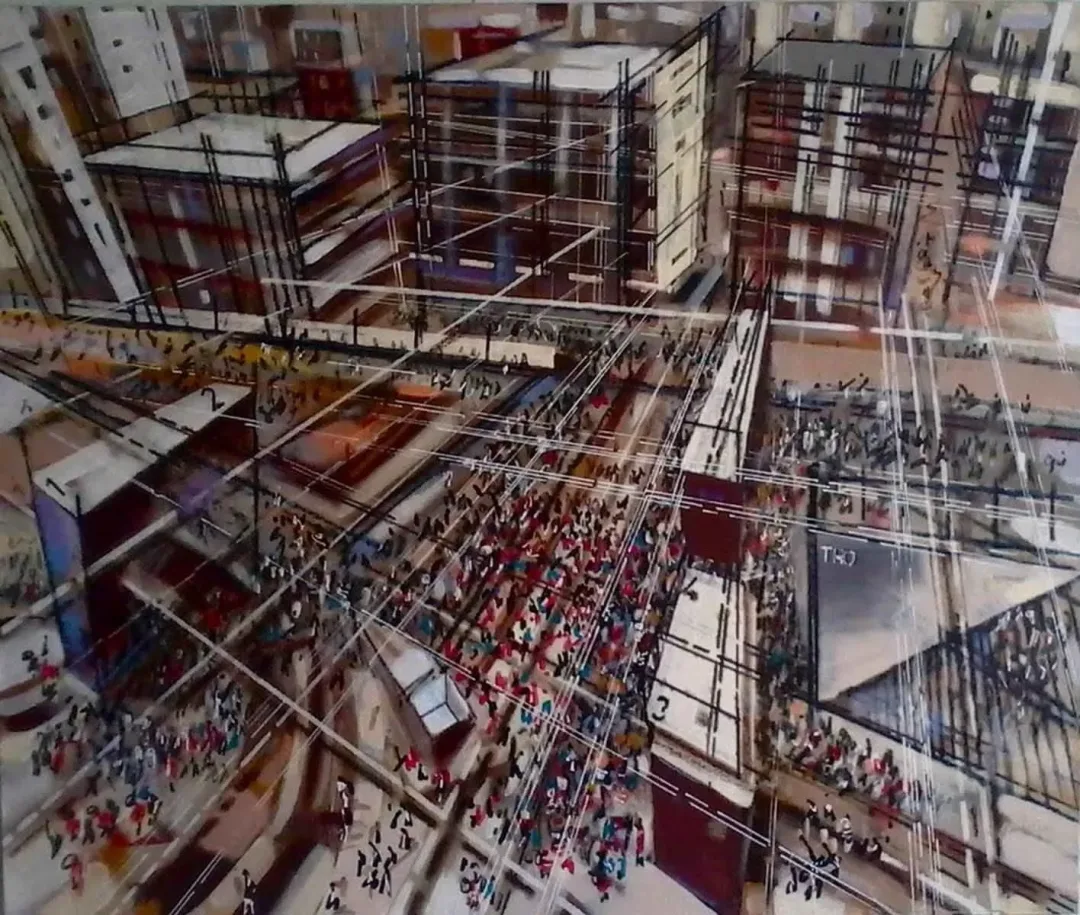 yakınlaştır "Metro" eseri AYHAN ÇETİN tarafından 2013 yılında 100x120 cm ölçülerinde Tuval üzeri karışık teknik tekniği ile yapılmıştır.