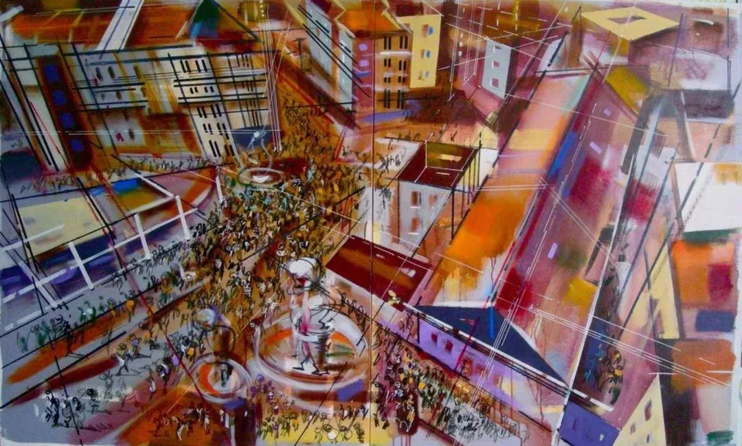 yakınlaştır "Meydan" eseri AYHAN ÇETİN tarafından 2013 yılında 110x180 cm ölçülerinde Tuval üzeri akrilik boya tekniği ile yapılmıştır.