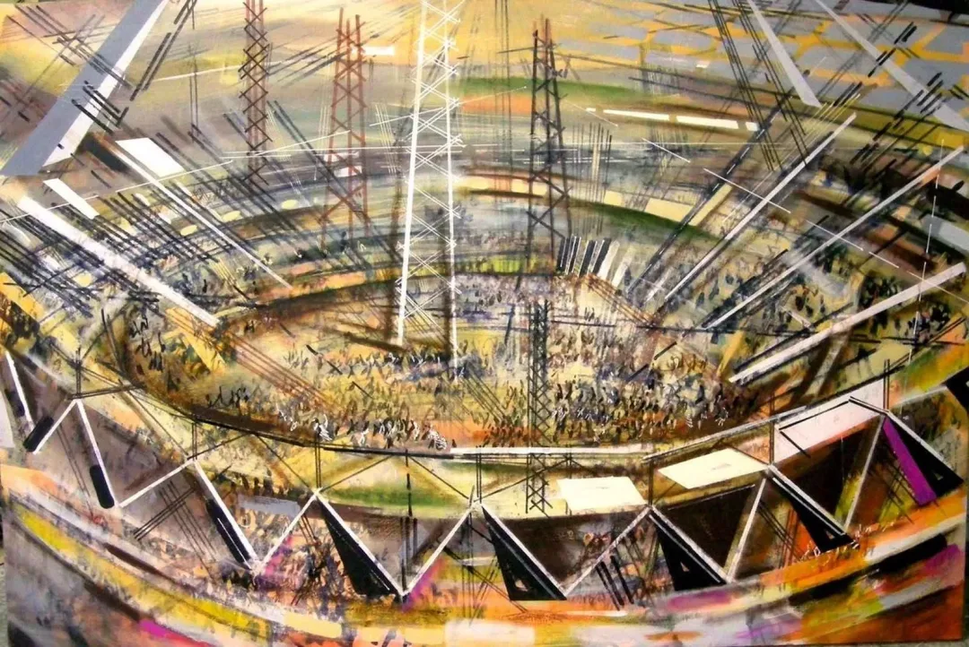 yakınlaştır "Stadyum" eseri AYHAN ÇETİN tarafından 2012 yılında 110x150 cm ölçülerinde Tuval üzeri akrilik boya tekniği ile yapılmıştır.