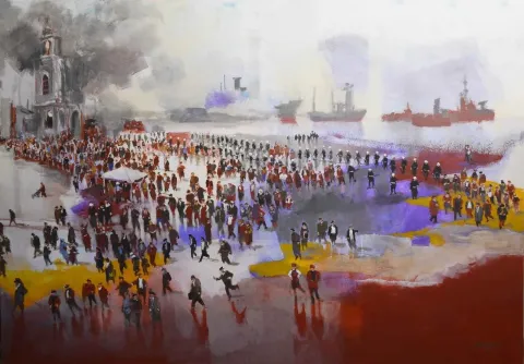 DERYA ÜLKER — “Filo”, 2012 "Filo" eseri DERYA ÜLKER tarafından 2012 yılında 140x200 cm ölçülerinde Tuval üzeri akrilik boya tekniği ile yapılmıştır.