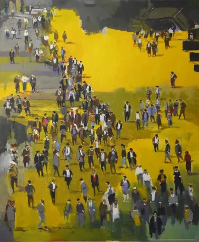 DERYA ÜLKER — “Sarı Sayfalar - Merdivenli Kompozisyon”, 2012 "Sarı Sayfalar - Merdivenli Kompozisyon" eseri DERYA ÜLKER tarafından 2012 yılında 140x116 cm ölçülerinde Tuval üzeri akrilik boya tekniği ile yapılmıştır.