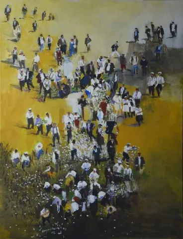 DERYA ÜLKER — “Sarı Sayfalar - Çiçekler”, 2012 "Sarı Sayfalar - Çiçekler" eseri DERYA ÜLKER tarafından 2012 yılında 116x89 cm ölçülerinde Tuval üzeri akrilik boya tekniği ile yapılmıştır.