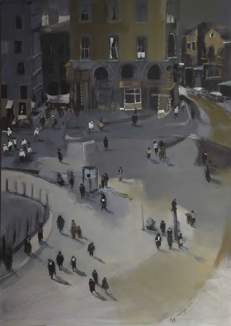 yakınlaştır "Tefrika- Eski Galata" eseri DERYA ÜLKER tarafından 2012 yılında 140x100 cm ölçülerinde Tuval üzeri akrilik boya tekniği ile yapılmıştır.