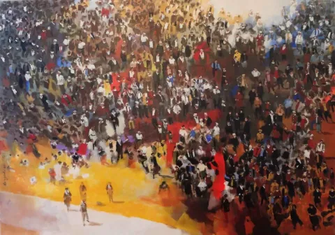 DERYA ÜLKER — “Tefrika”, 2012 "Tefrika" eseri DERYA ÜLKER tarafından 2012 yılında 140x200 cm ölçülerinde Tuval üzeri akrilik boya tekniği ile yapılmıştır.