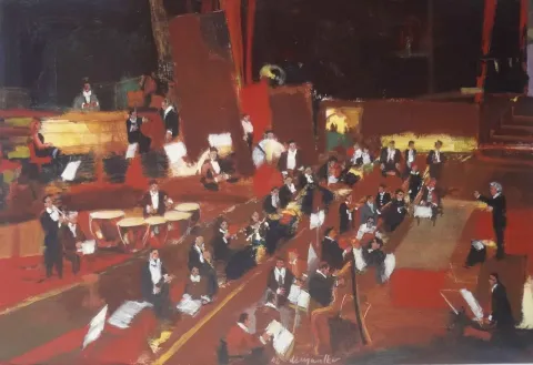 DERYA ÜLKER — “Tefrika - Muzik”, 2012 "Tefrika - Muzik" eseri DERYA ÜLKER tarafından 2012 yılında 65x95 cm ölçülerinde Tuval üzeri akrilik boya tekniği ile yapılmıştır.