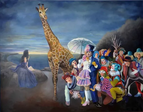 HATİCE BERRAK ÇİÇE — “Uzaklarda Bir Hikaye”, 2013 "Uzaklarda Bir Hikaye" eseri HATİCE BERRAK ÇİÇE tarafından 2013 yılında 180x230 cm ölçülerinde Tuval üzeri yağlı boya tekniği ile yapılmıştır.