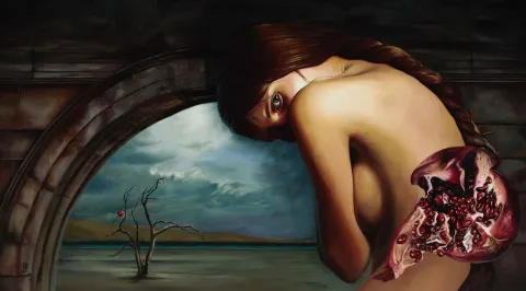 HÜSEYİN FEYZULLAH — “Tutsak Persephone”, 2013 "Tutsak Persephone" eseri HÜSEYİN FEYZULLAH tarafından 2013 yılında 180x100 cm ölçülerinde Tuval üzeri yağlı boya tekniği ile yapılmıştır.
