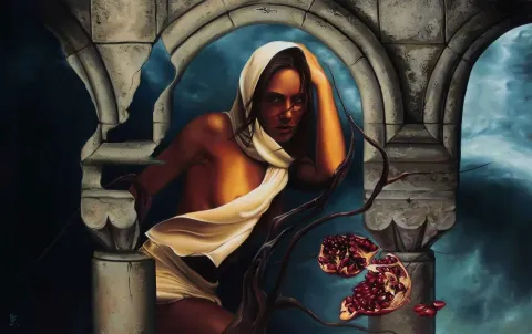 HÜSEYİN FEYZULLAH — “Persephone'un Kaçışı”, 2013 "Persephone'un Kaçışı" eseri HÜSEYİN FEYZULLAH tarafından 2013 yılında 135x85 cm ölçülerinde Tuval üzeri yağlı boya tekniği ile yapılmıştır.