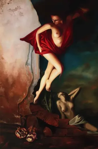HÜSEYİN FEYZULLAH — “Persephone ve Demeter”, 2013 "Persephone ve Demeter" eseri HÜSEYİN FEYZULLAH tarafından 2013 yılında 145x95 cm ölçülerinde Tuval üzeri yağlı boya tekniği ile yapılmıştır.