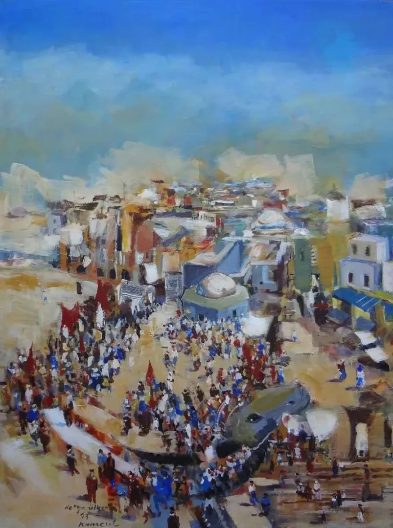 yakınlaştır "İzlenimyorum - Tunus" eseri DERYA ÜLKER tarafından 2013 yılında 120x90 cm ölçülerinde Tuval üzeri akrilik boya tekniği ile yapılmıştır.