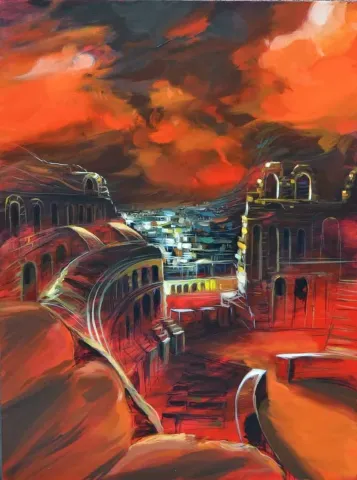 "İzlenimyorum - Tunus" eseri EKREM KUTLU tarafından 2013 yılında 120x90 cm ölçülerinde Tuval üzeri akrilik boya tekniği ile yapılmıştır.