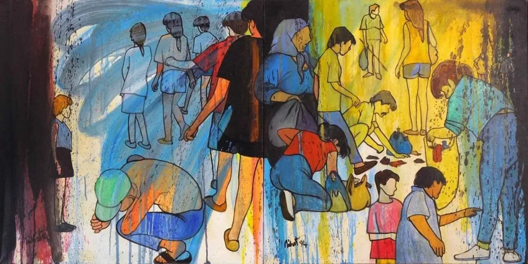 yakınlaştır "Sahilde Temizlik Hareketi" eseri NİHAT KAHRAMAN tarafından 2000 yılında 60x120 cm ölçülerinde Tuval üzeri yağlı boya tekniği ile yapılmıştır.