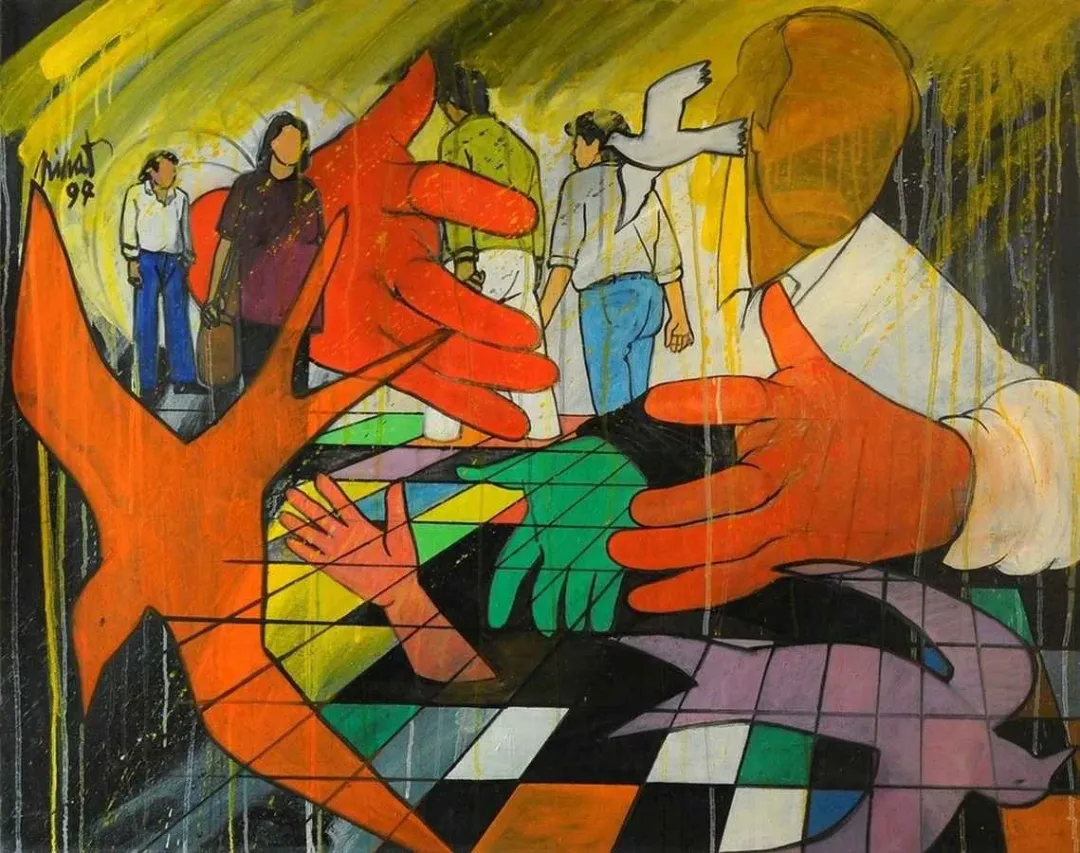 "Kırlangıca Ağıt" eseri NİHAT KAHRAMAN tarafından 1997 yılında 70x90 cm ölçülerinde Tuval üzeri yağlı boya tekniği ile yapılmıştır.