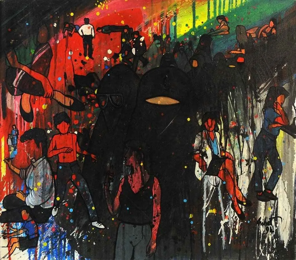 "Çok boyutlu yaşam kesiti" eseri NİHAT KAHRAMAN tarafından 1994 yılında 60x70 cm ölçülerinde Tuval üzeri yağlı boya tekniği ile yapılmıştır.