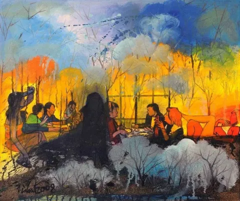 "Bodrum Akşamı" eseri NİHAT KAHRAMAN tarafından 2008 yılında 50x60 cm ölçülerinde Tuval üzeri yağlı boya tekniği ile yapılmıştır.