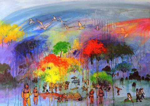 "Doğayla tanışma" eseri NİHAT KAHRAMAN tarafından 2011 yılında 70x100 cm ölçülerinde MDF üzeri yağlı boya tekniği ile yapılmıştır.