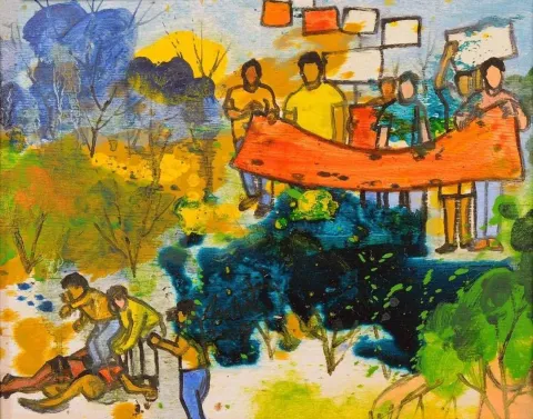 "Açık ve gizli" eseri NİHAT KAHRAMAN tarafından 2009 yılında 35x50 cm ölçülerinde Tuval üzeri yağlı boya tekniği ile yapılmıştır.