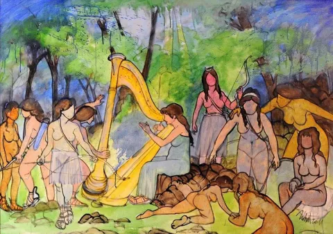 "Anadolu tanrıçaları" eseri NİHAT KAHRAMAN tarafından 2011 yılında 70x100 cm ölçülerinde Tuval üzeri yağlı boya tekniği ile yapılmıştır.