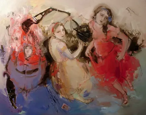 "soylulaştık" eseri PERUZE HAMURCU tarafından 2013 yılında 92x73 cm ölçülerinde Tuval üzeri yağlı boya tekniği ile yapılmıştır.