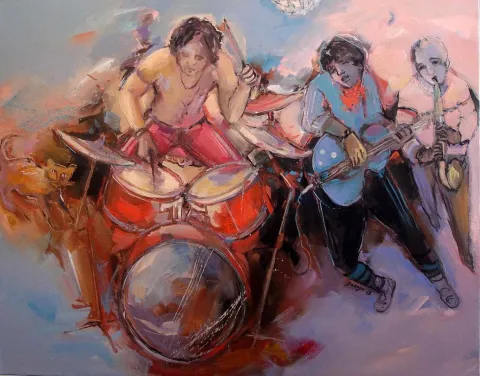 "hayat devam ederken" eseri PERUZE HAMURCU tarafından 2013 yılında 92x73 cm ölçülerinde Tuval üzeri yağlı boya tekniği ile yapılmıştır.