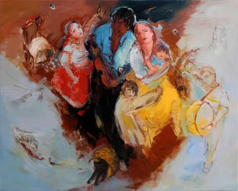 "uzağımızdan gemiler geçermiş" eseri PERUZE HAMURCU tarafından 2013 yılında 116x140 cm ölçülerinde Tuval üzeri yağlı boya tekniği ile yapılmıştır.