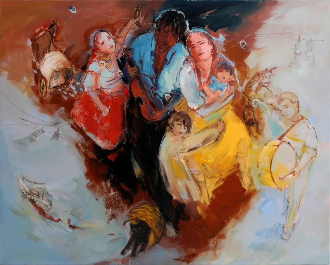 "uzağımızdan gemiler geçermiş" eseri PERUZE HAMURCU tarafından 2013 yılında 116x140 cm ölçülerinde Tuval üzeri yağlı boya tekniği ile yapılmıştır.