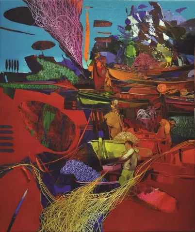 "Heyamola" eseri HAKAN ESMER tarafından 2013 yılında 60x50 cm ölçülerinde Tuval üzeri yağlı boya tekniği ile yapılmıştır.